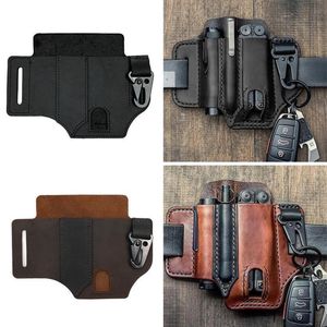 Bolsas de cintura funda multiherramienta para cinturón cuero hombre EDC bolsillo organizador bolsa de herramientas con portalápices llavero 221124