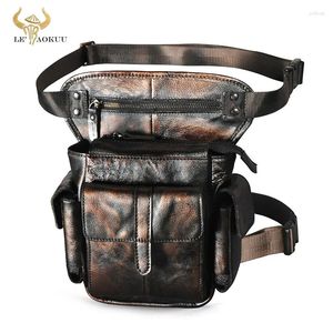 Taillezakken Natuurlijk leerontwerp Multifunctionele mannen Schouder Messenger Bag Coffee Heavy Duty Belt Pack Leg Tablet Pouch 913-5