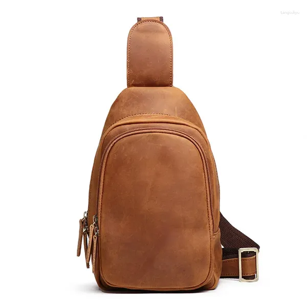 Sacs de taille Nesitu haute qualité Vintage marron véritable cheval fou en cuir femmes hommes sac de poitrine pour iPad Mini épaule messager M051