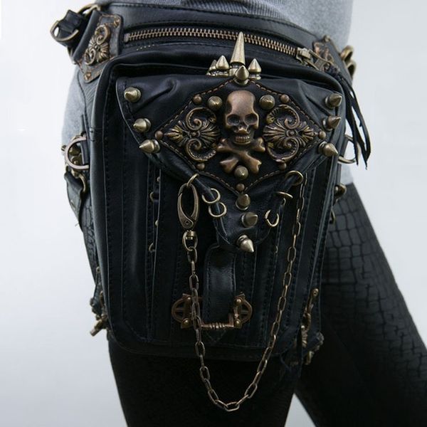 Sacs de taille Norbinus Cuir Rivet Femmes Drop Leg Sac Steampunk Rétro Rock Ceinture Hommes Moto Bandoulière Épaule Téléphone Pochette 230920