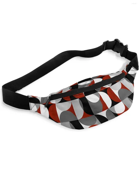 Bolsas de cintura Nórdico Retro Medieval Geométrico Abstracto Rojo para Mujeres Hombre Viaje Hombro Crossbody Pecho Impermeable Fanny Pack