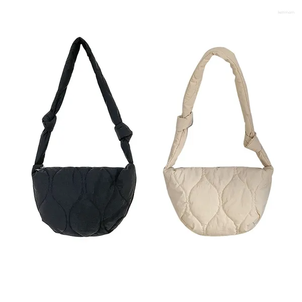 Sacs de taille Sac à bandoulière en nylon Sac à bandoulière tendance en demi-cercle Sac à main décontracté de couleur unie Sac à main rétro avec fermeture éclair