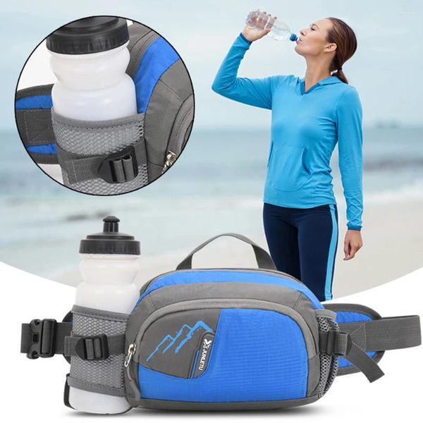 Sacs de taille Sac de jogging de poche en nylon léger avec porte-bouteille Pack de ceinture de course portable respirant imperméable pour le sport de plein air