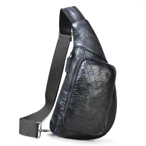 Bolsas de cintura Aceite Cera Cuero Hombres Casual Moda Viaje Triángulo Pecho Sling Bolsa Diseño Negro 8 