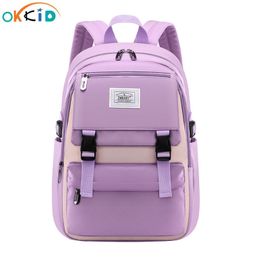 Taillezakken OKKID Schooltassen voor tienermeisjes Purple Pink Light Blue Backpack Waterdichte grote studentenboektas Satchel 230223
