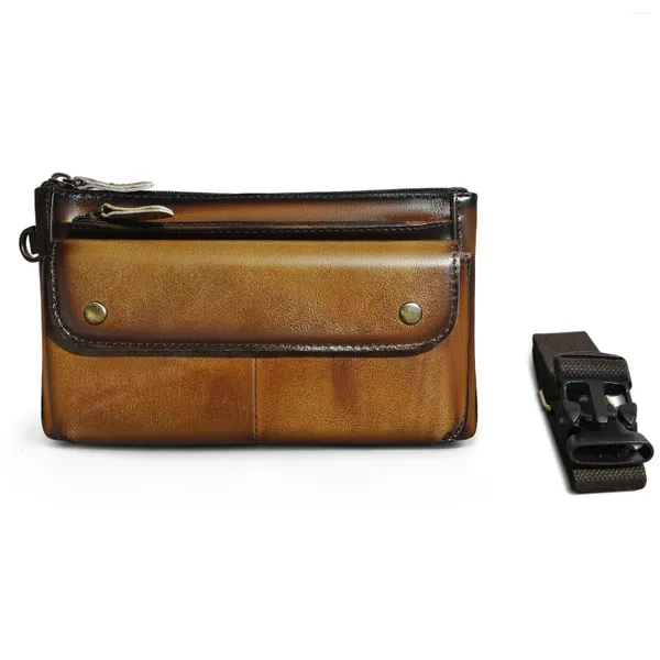 Bolsas de cintura Old Fashion Crazy Horse Cuero Cross-Body Sling Bag Diseño Casual Viaje Cigarrillo Teléfono Caja Fanny Belt Pack 8136-LB