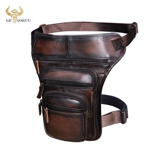 Taillezakken Origineel lederen ontwerp Men Blue Messenger Mochila modeorganisator Fanny Belt Pack Drop Leg Male 3111 230310