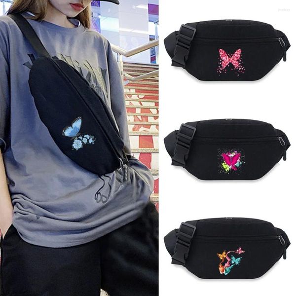 Sacs de taille Packs extérieurs Hommes décontractés épaule de course à courte courroie Fanny Pack Sac de téléphone mobile Butterfly Modèle Canvas Coffre