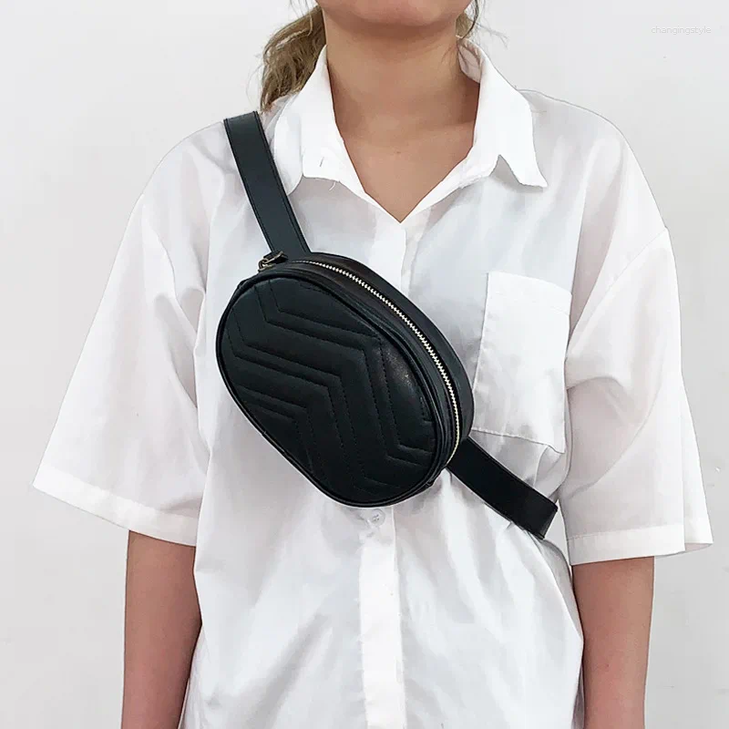 ウエストバッグ女性のための楕円形バッグ2024クロスボディスモールファッション波パターンチェストPUベルト携帯電話