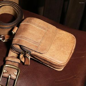 Taillezakken Packs Men First Layer Cowhide Gentleman mobiele telefoon tas kleine portemonnee munt portemonnees retro geldclip hoge capaciteit