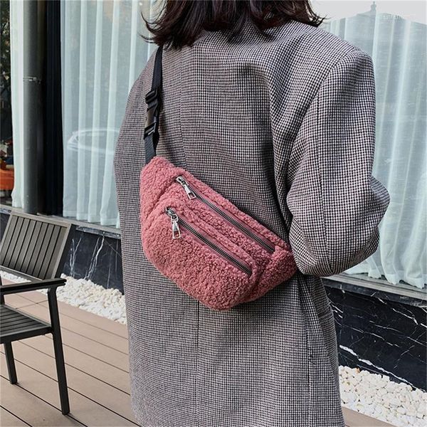 Taille sacs en peluche femmes sac couleur unie ceinture épaule bandoulière poitrine marque concepteur femme Fanny Pack banane hanche sac à main