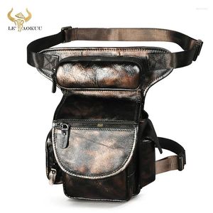 Sacs de taille Real Real Green Leather Men Design Vintage Messager Sac à épaule Messager Sac multifonction Fanny Belt Pack Drop Leg Pouch 3109