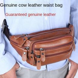 Sacs de taille Sac de taille pour hommes en cuir véritable véritable peau de vache mâle fermeture éclair sac banane pour les travailleurs du chantier sac de téléphone de voyage grande capacité étanche 230825