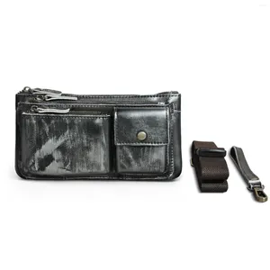 Sacs de taille véritable huile cire cuir hommes mode voyage Fanny Pack ceinture poitrine sac à bandoulière conception 7 