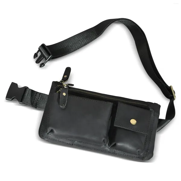 Sacs de taille véritable huile cire cuir hommes mode voyage Fanny Pack ceinture poitrine sac à bandoulière conception 7 