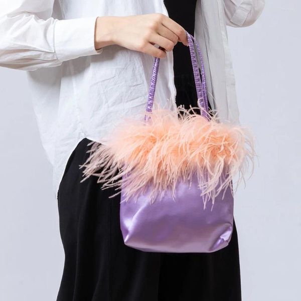 Sacs de taille réelle mini-sac de plumes d'autruche pour fête Furry 2024 Peach Fuzz Wedding Bride romantique rose orange