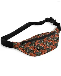 Bolsas de cintura flores rojas paquetes de follaje para mujeres impermeables bolsas deportivas al aire libre unisex cruzbody hombro