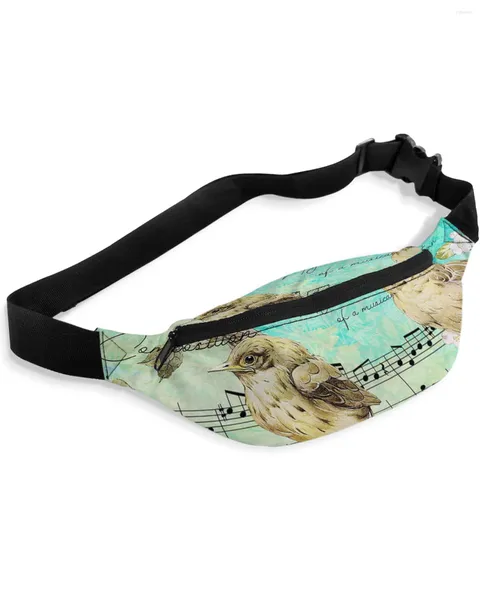 Sacos de cintura Retro Gradual Textura de Luxo Pássaro Nota de Música para Mulheres Homem Viagem Ombro Crossbody Peito Impermeável Fanny Pack