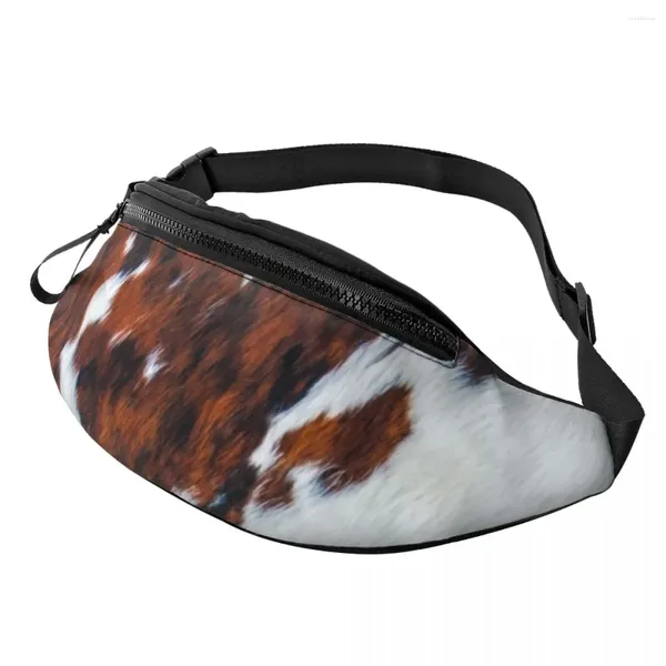 Bolsas de cintura Rústico Vaca Piel de piel de piel de piel Fanny Pack para Animal Cowhide Texture Cross Bag Travel Senderismo Teléfono Bolsa de dinero