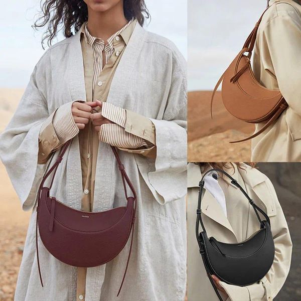 Sacs de taille épaule femmes en cuir véritable couleur unie élégance sous les bras sac à main selle Chic demi-lune dames