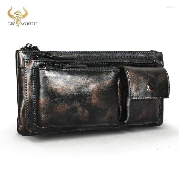 Bolsas de cintura Men de cuero grueso suave Café Vintage Fanny Banny Pack Pack Pack Bag Bag Bum Cigarrillo Cigarrillo Masculino 811-29