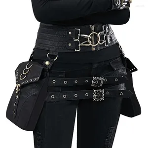 Bolsas de cintura Steampunk Paquetes dobles para Halloween Cosplay Montar Fanny Pack Unisex Punk Vintage Hip Bag Pocket PU Cuero Mujer