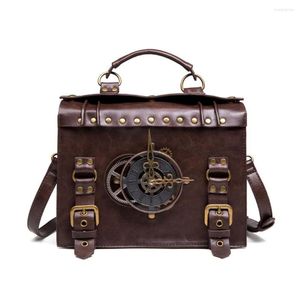 Sacs de taille Steampunk Lolita PU sac de messager en cuir gothique rétro engrenage horloge Style rond moto