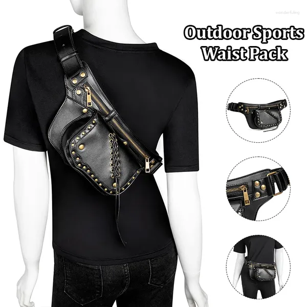 Bolsas de cintura Teampunk Pack Punk Style Bag Bag Mhigh Hip Cinturón Pu Pu Cuero Medieval Hombro celular Crossbody