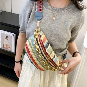 Bolsos de cintura Cadena gruesa Bolso de mujer Bolso de mano tejido de paja a rayas Monedero Riñonera de verano Moda Boho Cofre de viaje Cinturón de mujer 230711