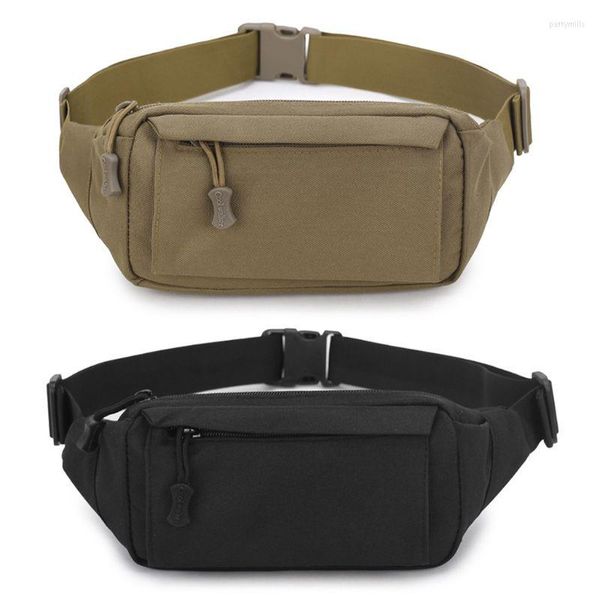 Riñoneras THINKTHENDO Men Fanny Pack Chest Shoulder Bag con 3 bolsillos Nylon Minitary 18 Zipper Belt Black / Khaki