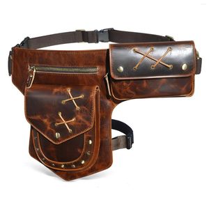 Taillezakken Top Kwaliteit Lederen ontwerp Vintage Messenger Sling Bag Fashion Travel Fanny Belt Pack voor mannen Male been Drop 211-8-C