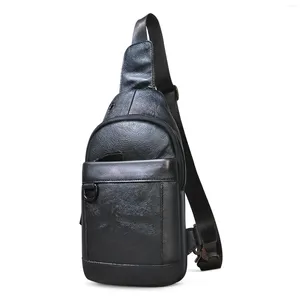 Heuptassen Trend Mannen Echt Koeienleer Mode Reizen Driehoek Borst Sling Bag Ontwerp Een Schouder Cross-body Dag-pack Mannelijke 8016