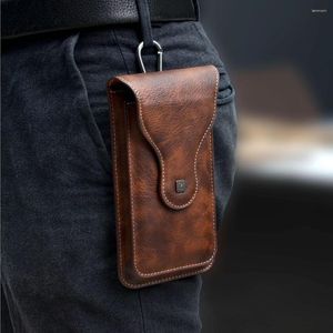 Heuptassen Unisex PU mobiele telefoon heuptas Bruin Zwart Wijnrood Box 2 zakjes Stijl Clip Holster Case Outdoor