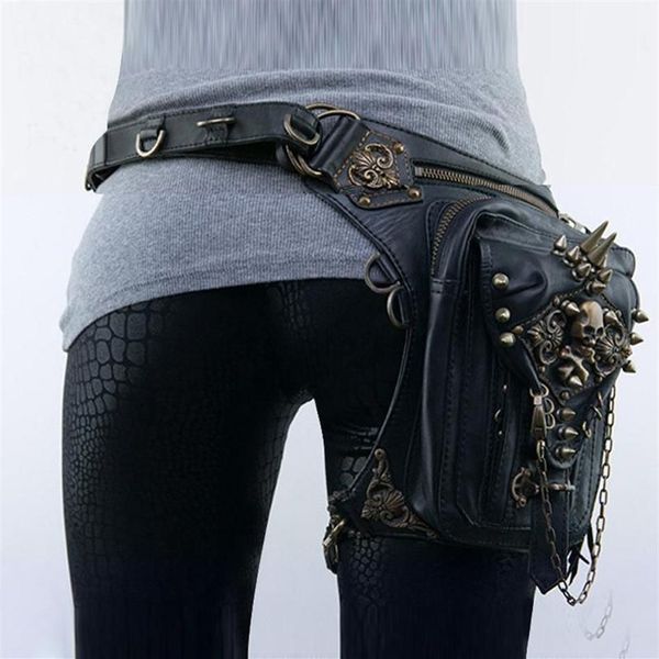 Bolsas de cintura Unisex Steampunk Mujeres Bolsa de pierna Retro Rock Fanny Pack para hombres Táctico Montar Motocicleta Gótico Messenger Hombro279V