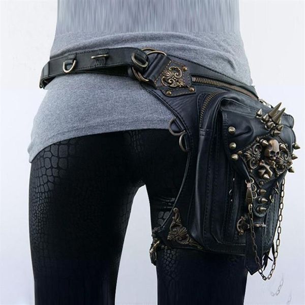 Bolsas de cintura Unisex Steampunk Mujeres Bolsa de pierna Retro Rock Fanny Pack para hombres Táctico Montar Motocicleta Gótico Messenger Hombro220a