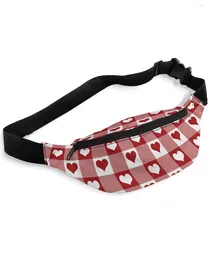 Bolsas de cintura Día de San Valentín Amor Bolsa de tela escocesa roja Mujeres Hombres Cinturón Paquete de gran capacidad Unisex Cofre cruzado