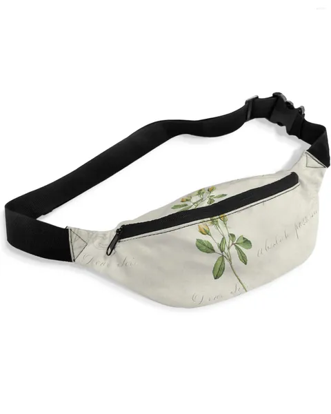 Sacs de taille Vintage Country Plante Blanc Rose Sac Femmes Hommes Ceinture Grande Capacité Pack Unisexe Bandoulière Poitrine