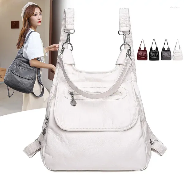 Sacs de taille Sacs à dos blancs Mode Doux Lavé PU Cuir Épaule Anti-Voleur Sac À Dos Grande Capacité Sac D'école Pour Adolescentes Filles