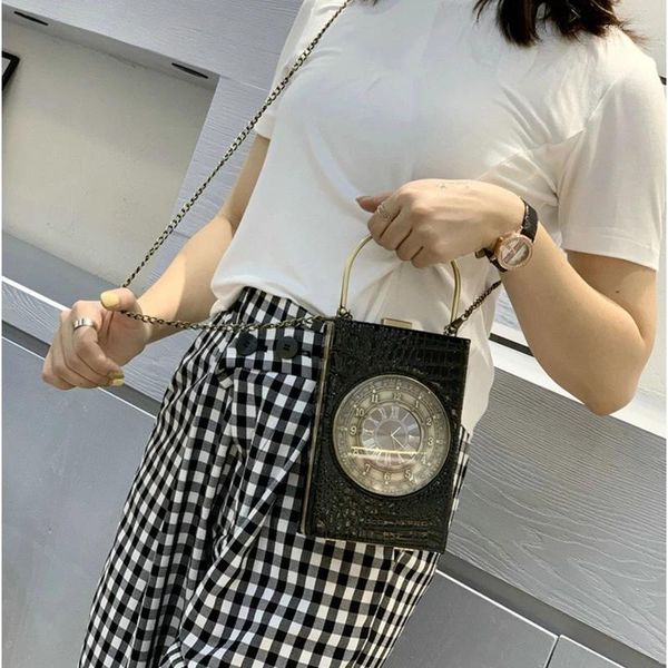 Sacs de taille Sac à épaules pour femmes Chic Real Working Clock Hands Sacs Femelle Small Purs Pu Leather Crossbody Soirée