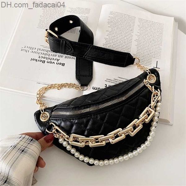 Bolsos de cintura Bolso de pecho para mujer Bolso de hombro con cadena informal Bolso de cintura con cinturón de plátano Riñonera de cuero de Pu Bolso de pecho con cremallera para mujer 220727 Z230701