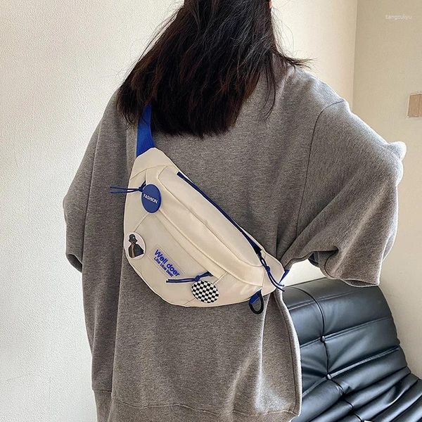 Bolsas de cintura para mujer, bolso de hombro tipo bandolera de nailon para el pecho, bolso de cadera deportivo coreano para teléfono, cinturón de estudiante a la moda 2024