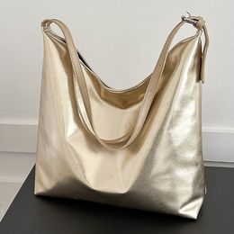 Marsupi Borsa shopping moda donna PU TopHandle borsa semplice tinta unita morbida borsa in pelle casual oro argento ad alta capacità 230520