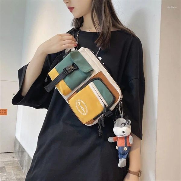 Riñoneras para hombre y mujer, bolso de hombro tipo bandolera de nailon en el pecho para teléfono, moda coreana, bolsos para estudiantes de secundaria, Bolsas 2024