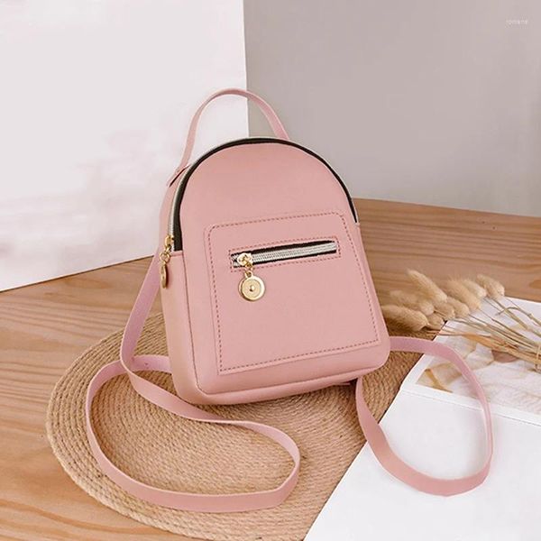 Sacs de taille femmes rose Mini sac à dos petit solide fermeture éclair Style doux décontracté mode école 2023 été