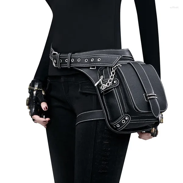 Sacs de taille Femmes Pu en cuir sac Motorcycle Drop Drop Fanny Pack Hip Belt Phone Pouche femme Messenger épaule Message Crossbody Fashion