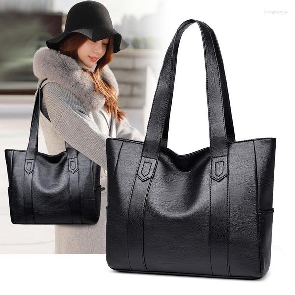 Bolsos de cintura para Mujer, bolsos de cuero PU, moda de gran capacidad, bolso de hombro de diseñador Retro con doble correa, bolso de compras para Mujer