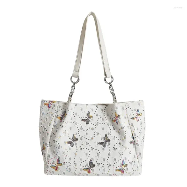 Bolsas de cintura Bolso de mujer Gran capacidad Un hombro Cadena de lentejuelas Lienzo Tote Moda Mariposa Estilo Bolso