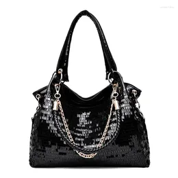 Sacs de taille Sac Femme Sac PU Cuir Dames Épaule Paillettes Brevet Casual Sauvage Louche Femmes