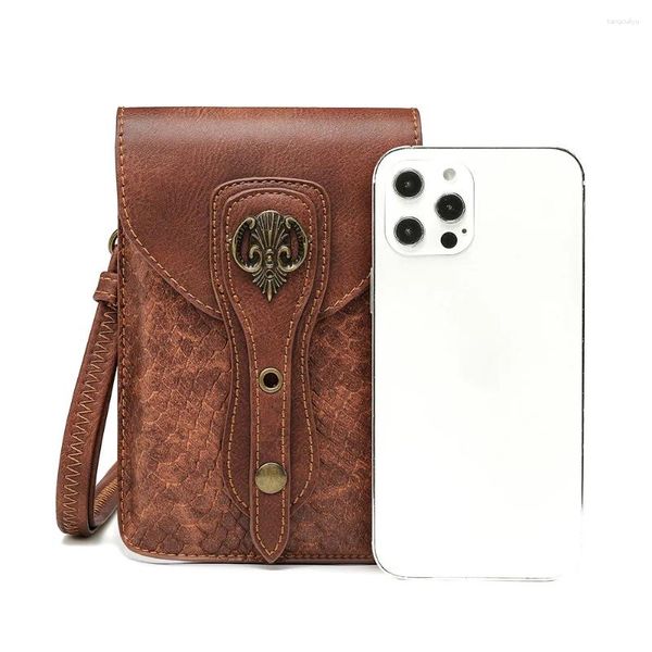 Sacs de taille en cuir PU rétro pour femmes, asymétrique épaule dénudée, sac à bandoulière motif serpent solide, MINI sac pour téléphone