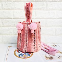 Taillezakken Woonam Lady Women Fashion Pure Handmade Multolor Tweed Mini Bucket Handtas Pols Bag WB477 221027